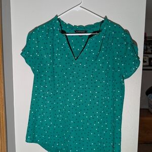 41 Hawthorn Teal Polka Dot V-Neck Blouse